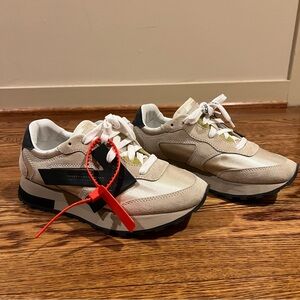Off-White White HG Runner leather and suede paneled sneakers.